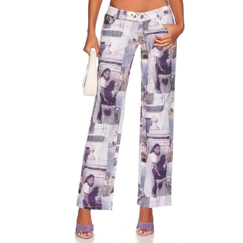 MIAOU Atlas Pants Memoirs Pixelated Graphic Print Straight Leg Streetwear XS